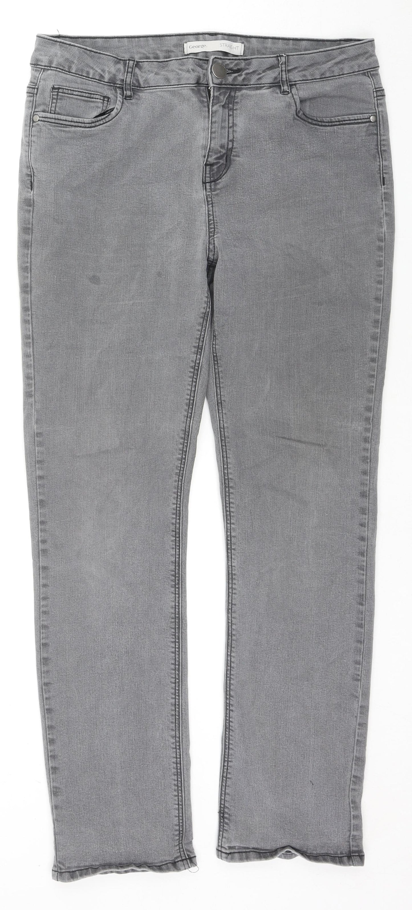 George Womens Grey Cotton Straight Jeans Size 14 L28 in Regular Zip