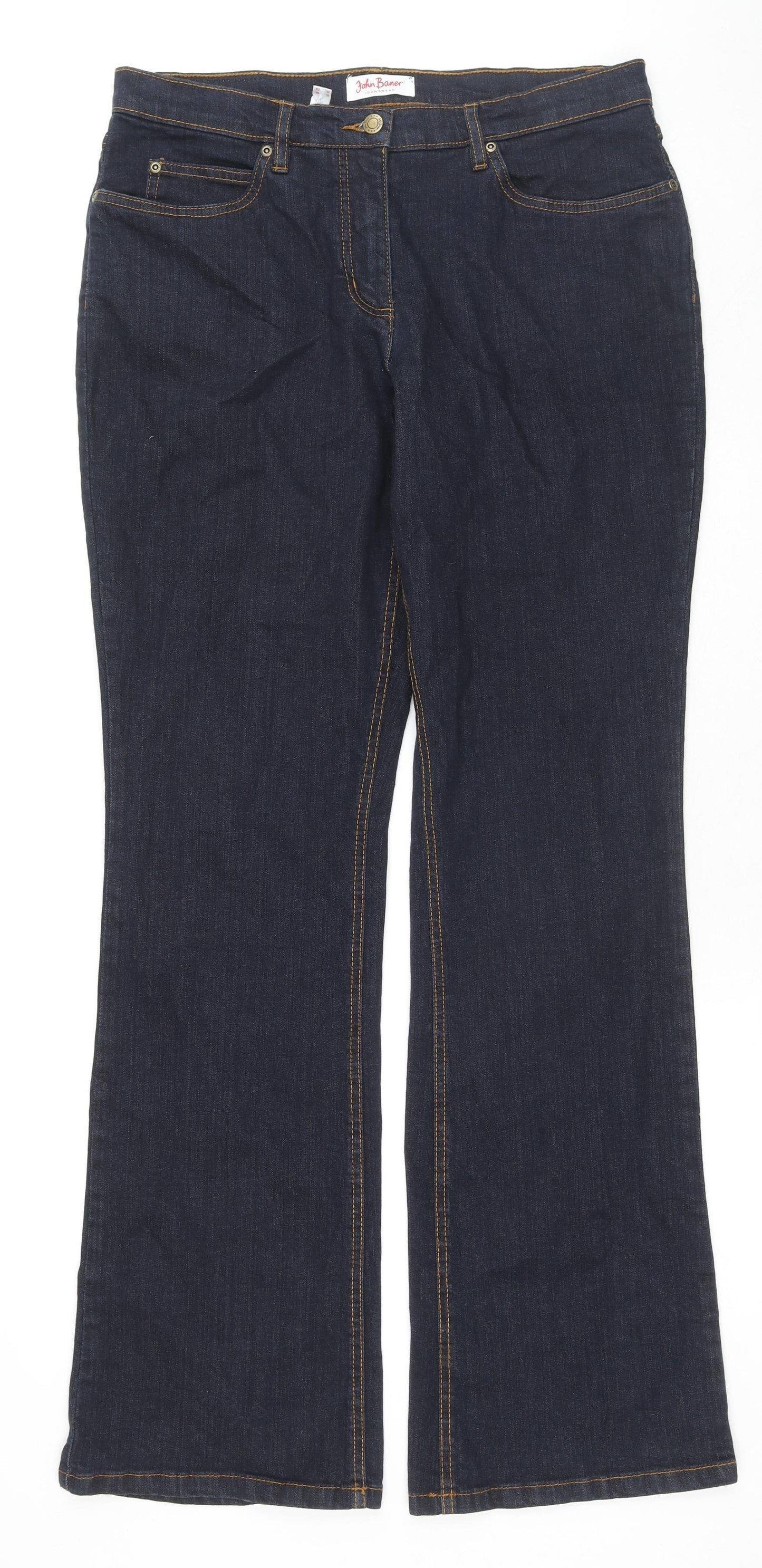 John Baner Womens Blue Cotton Flared Jeans Size 18 L34 in Regular Zip