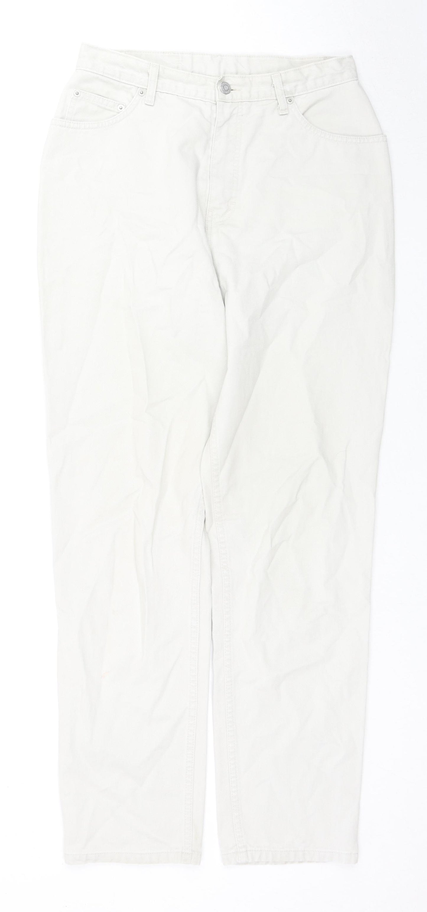 Marks and Spencer Womens Ivory Cotton Straight Jeans Size 14 L30 in Regular Zip