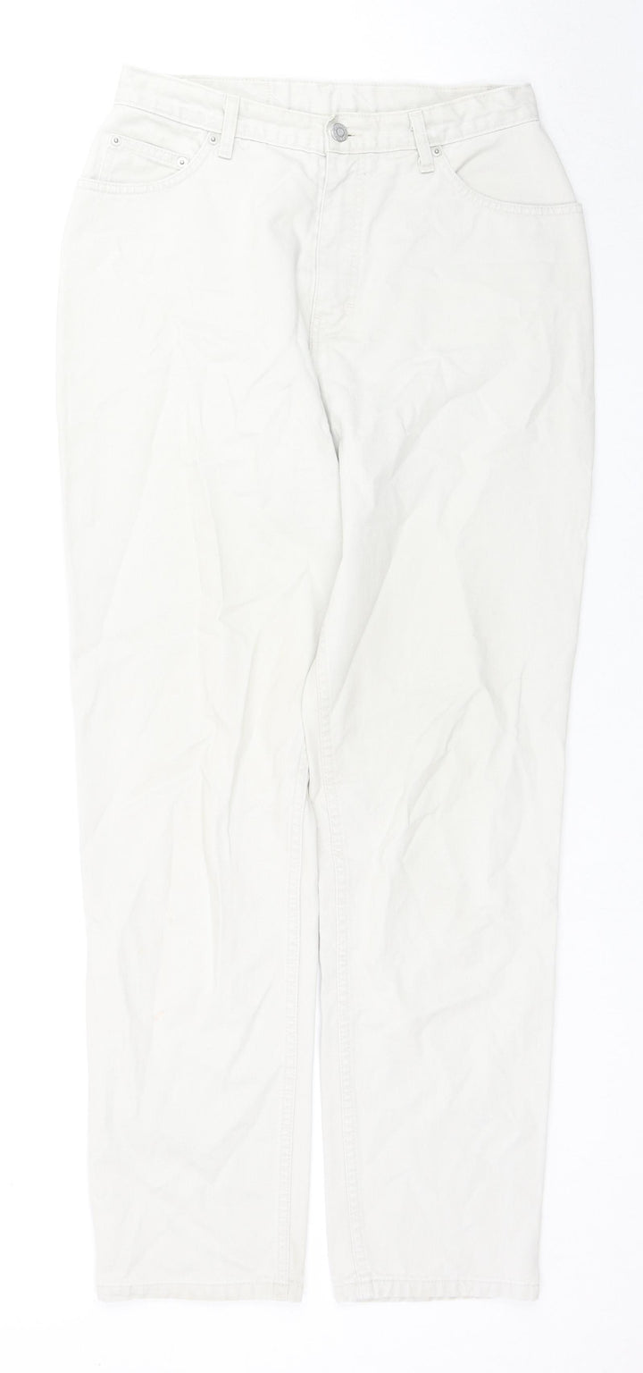 Marks and Spencer Womens Ivory Cotton Straight Jeans Size 14 L30 in Regular Zip