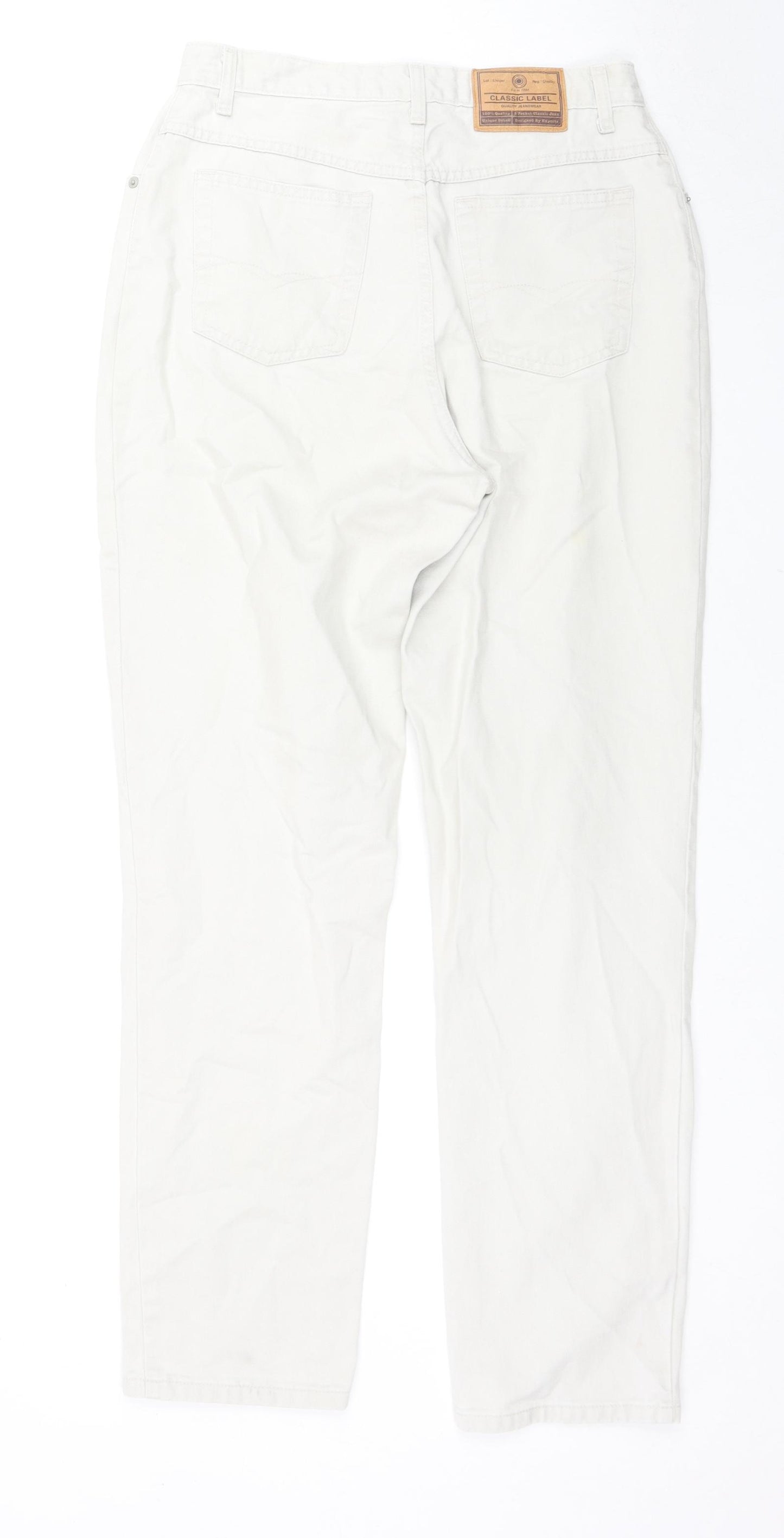 Marks and Spencer Womens Ivory Cotton Straight Jeans Size 14 L30 in Regular Zip