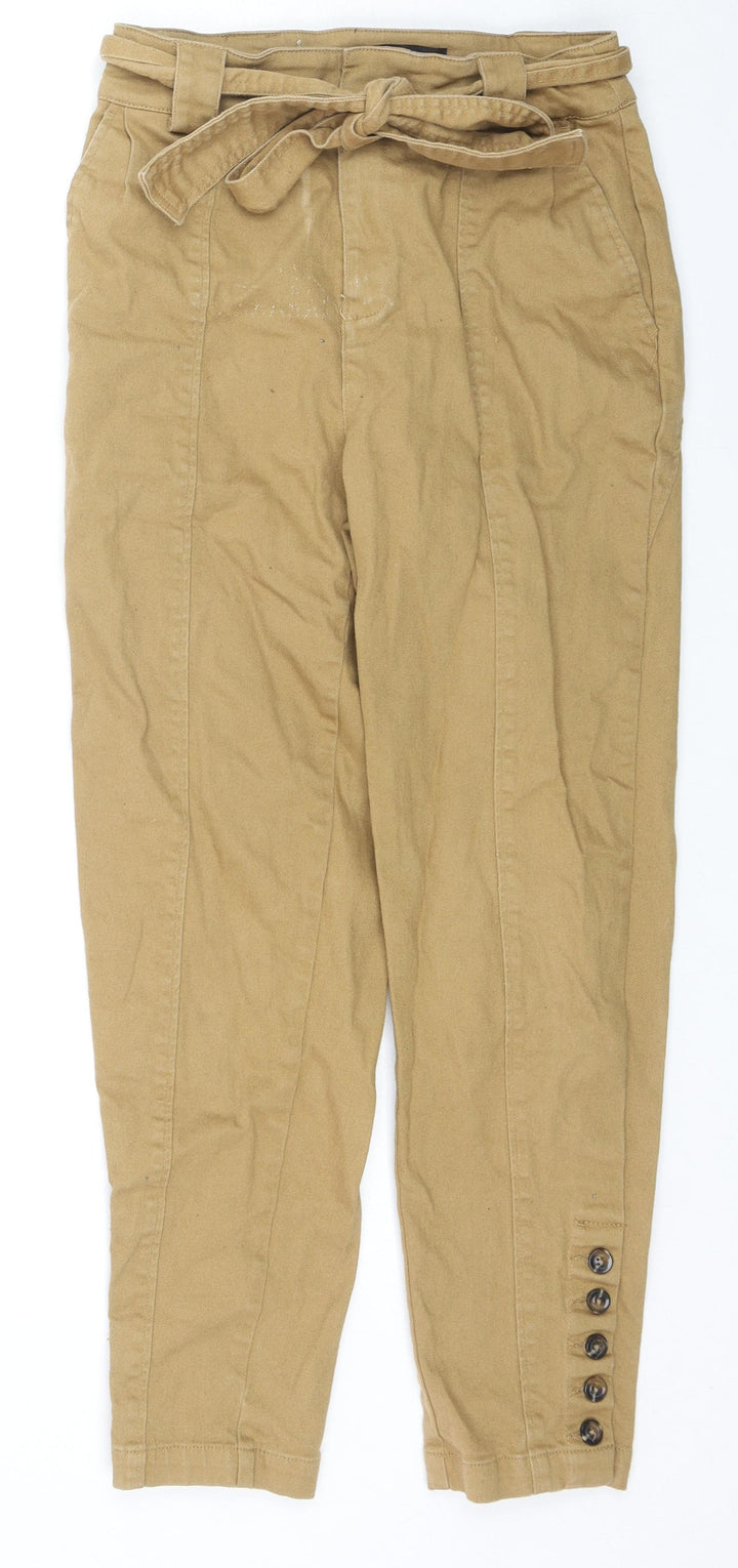 Who What Wear Womens Brown Cotton Tapered Jeans Size 28 in L25 in Regular Zip - Button Detail Belted