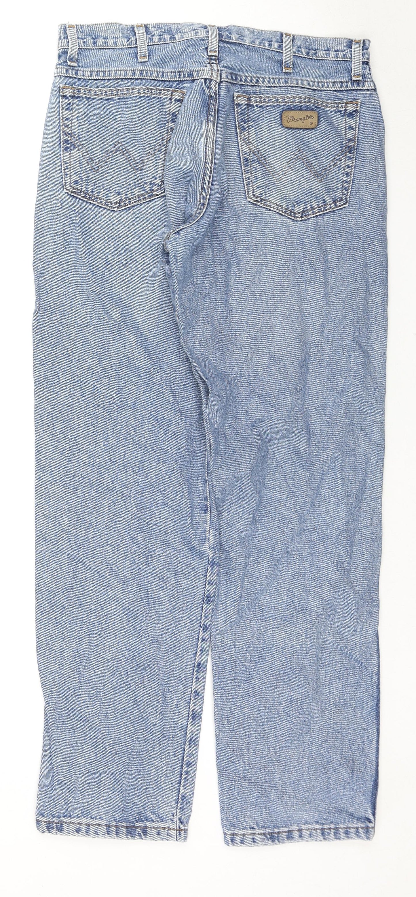 Wrangler Mens Blue Cotton Straight Jeans Size 33 in L32 in Regular Zip