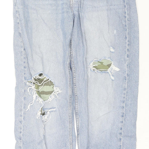 H&M Womens Blue Camouflage Cotton Straight Jeans Size 8 L28 in Regular Zip