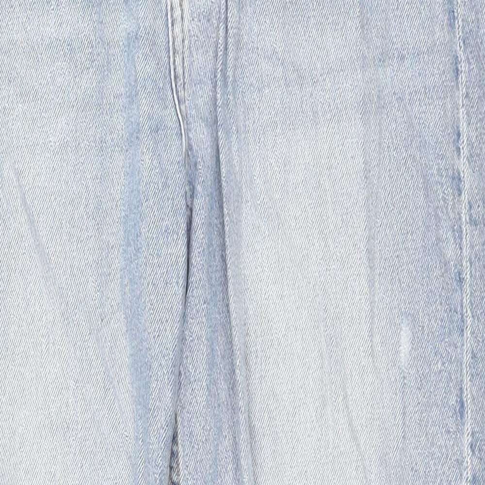 H&M Womens Blue Camouflage Cotton Straight Jeans Size 8 L28 in Regular Zip