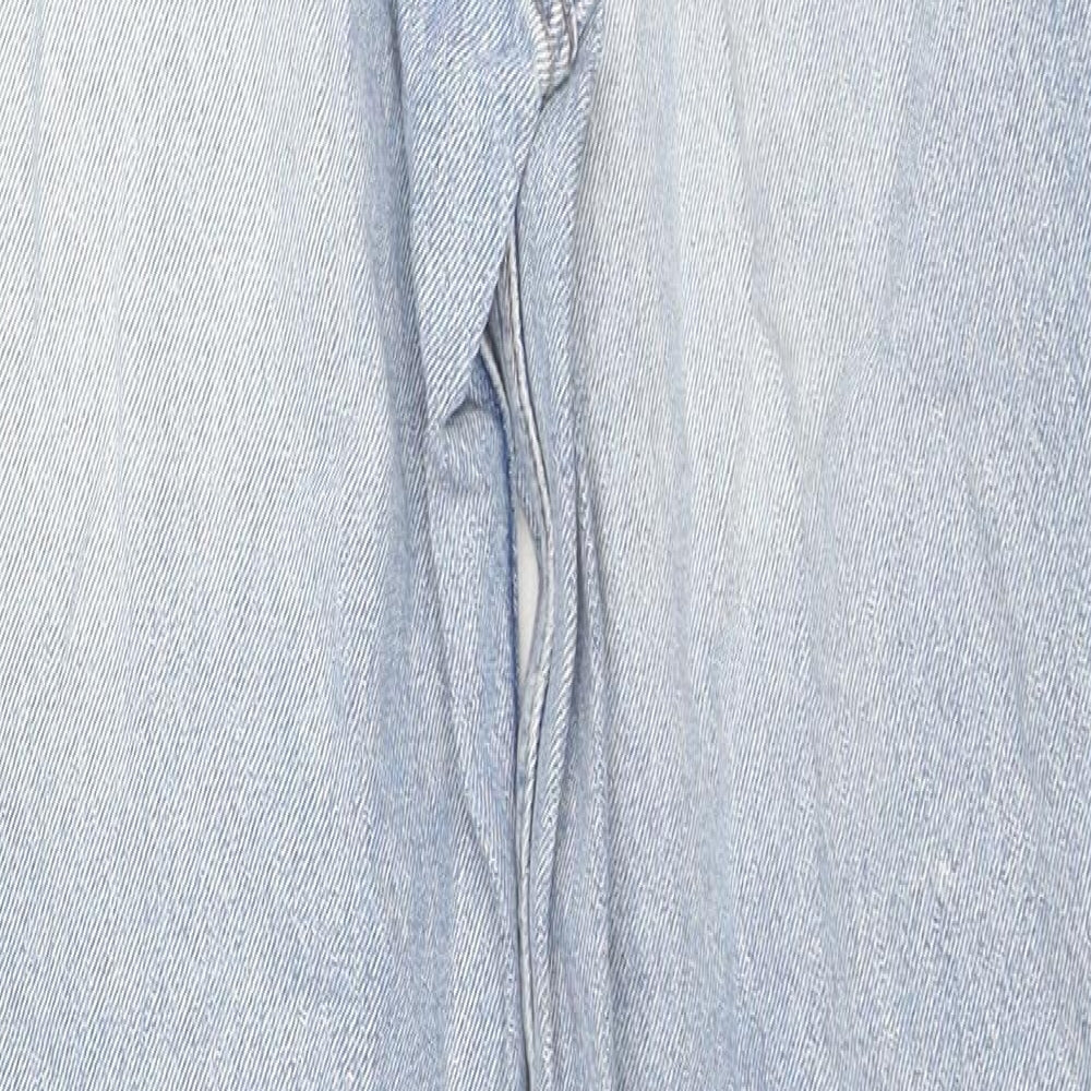 H&M Womens Blue Camouflage Cotton Straight Jeans Size 8 L28 in Regular Zip