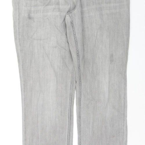 NEXT Womens Grey Cotton Straight Jeans Size 14 L28 in Regular Zip