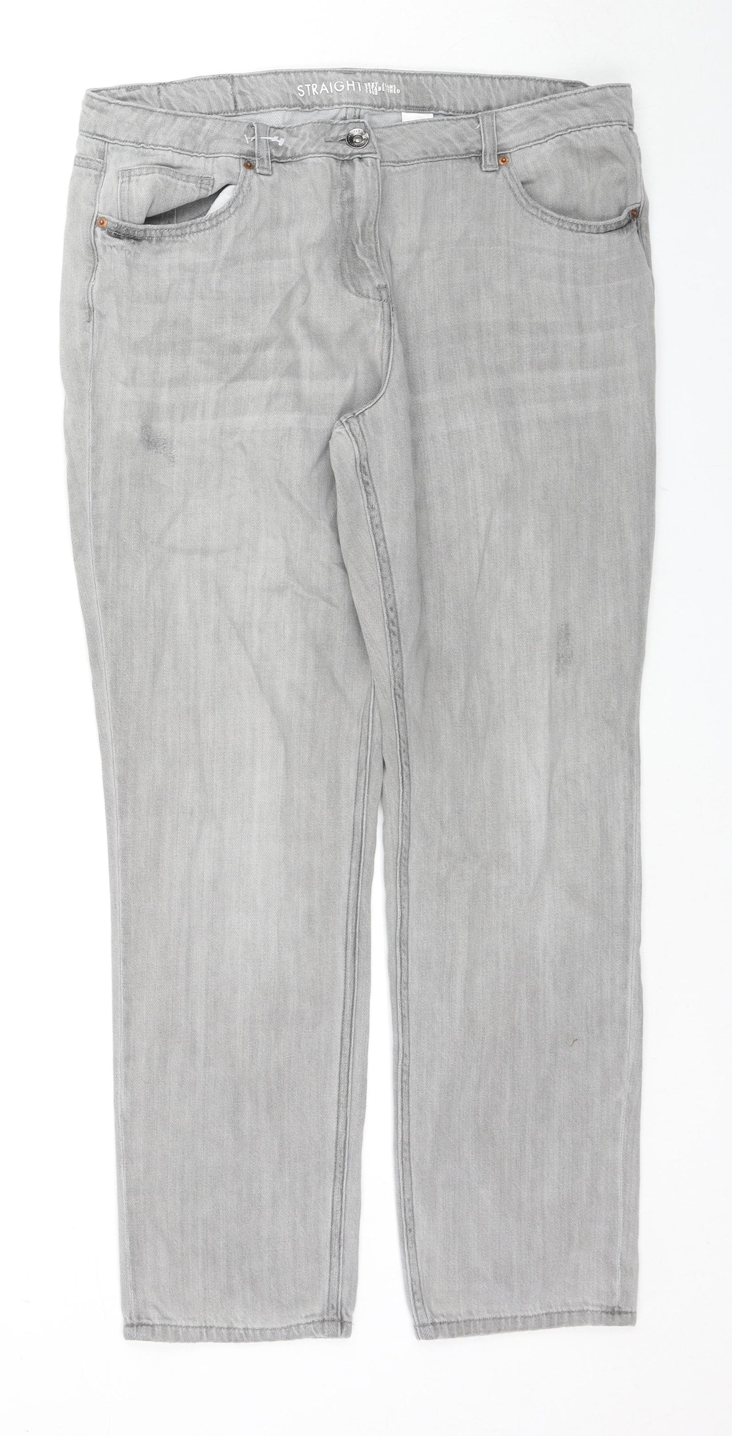 NEXT Womens Grey Cotton Straight Jeans Size 14 L28 in Regular Zip