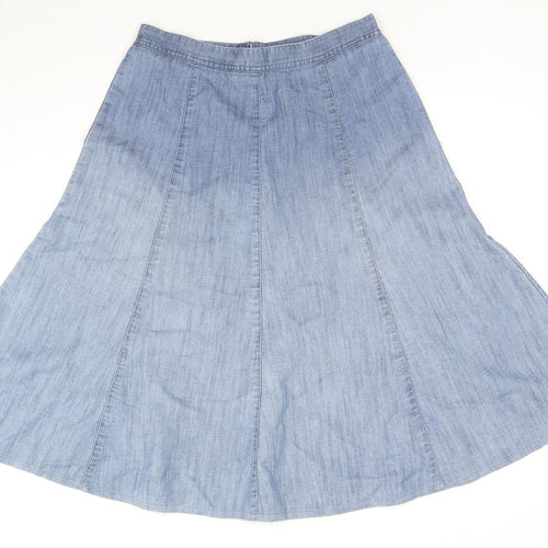 Damart Womens Blue Cotton A-Line Skirt Size 12 Zip