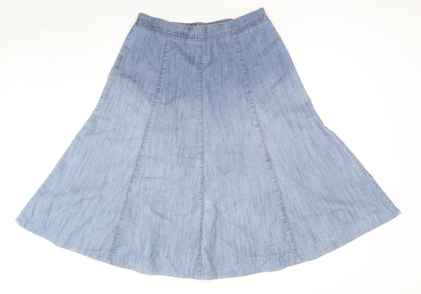 Damart Womens Blue Cotton A-Line Skirt Size 12 Zip