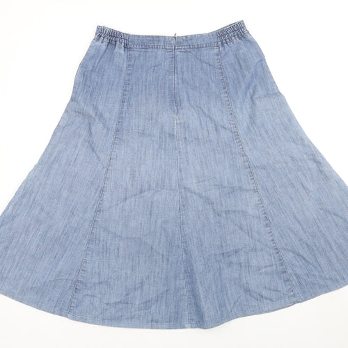 Damart Womens Blue Cotton A-Line Skirt Size 12 Zip