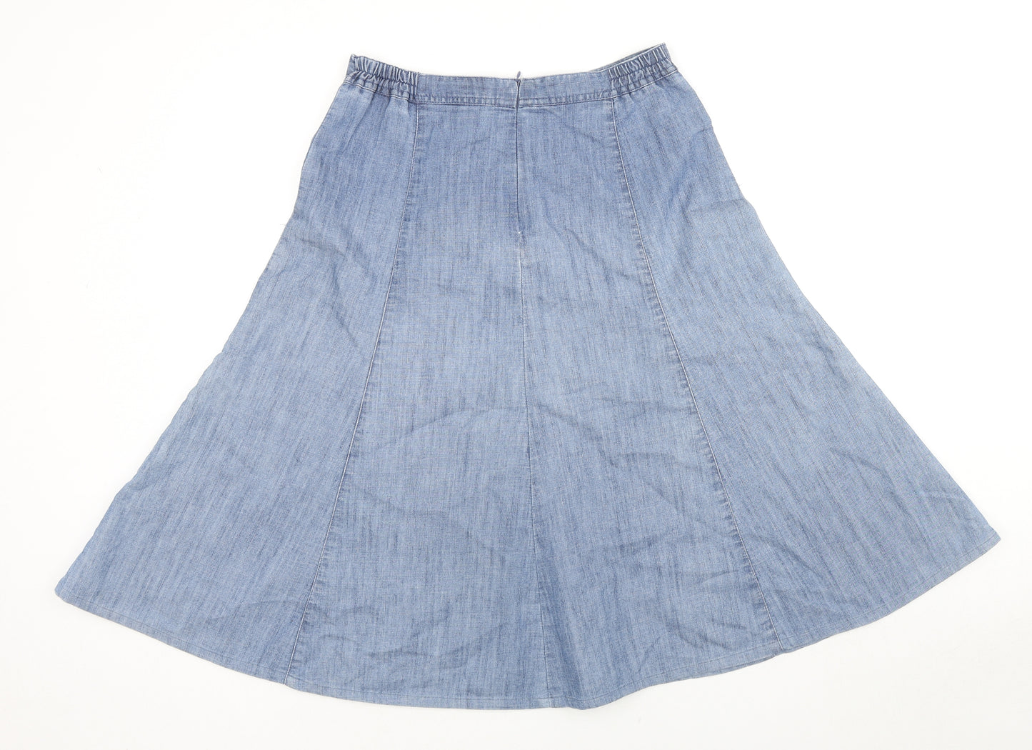 Damart Womens Blue Cotton A-Line Skirt Size 12 Zip