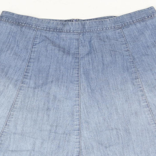 Damart Womens Blue Cotton A-Line Skirt Size 12 Zip