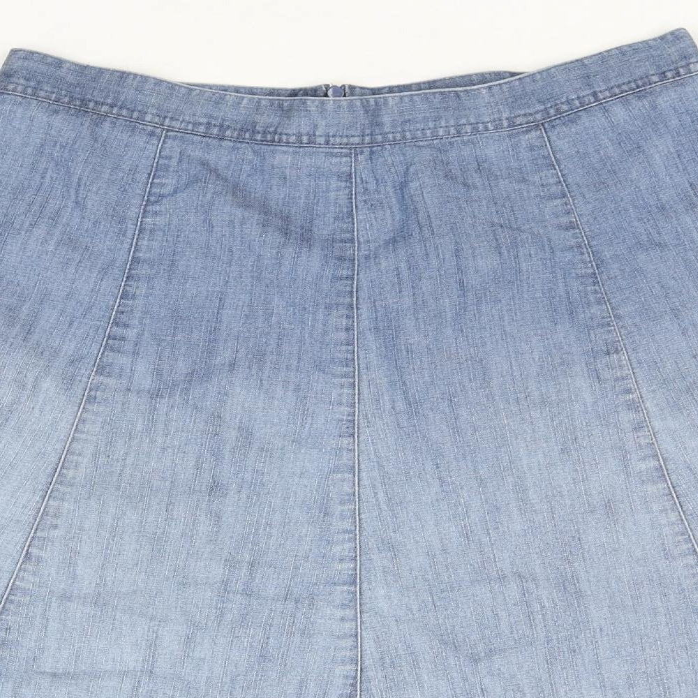 Damart Womens Blue Cotton A-Line Skirt Size 12 Zip