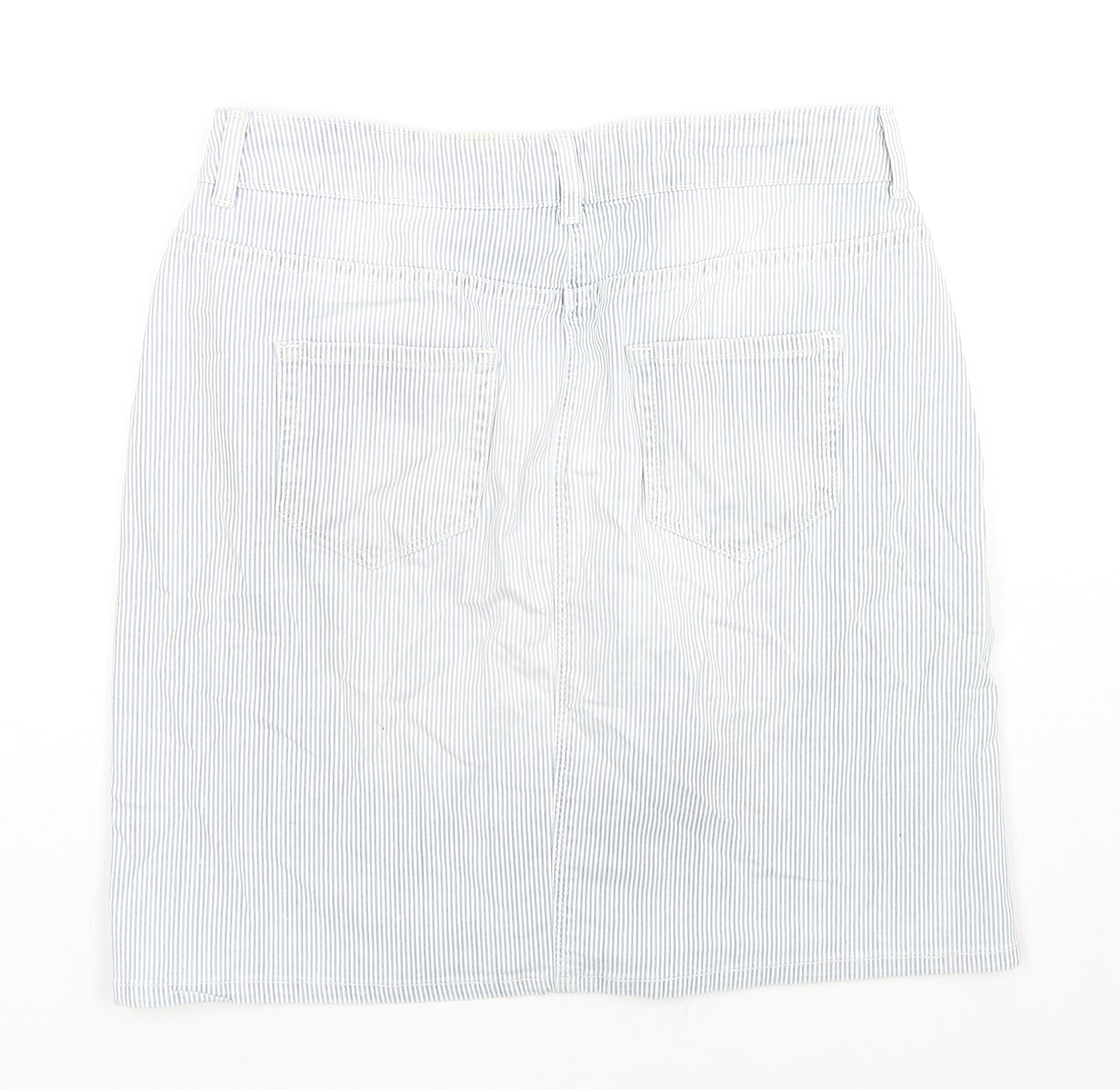 Indigo Womens Blue Striped Cotton A-Line Skirt Size 10 Zip