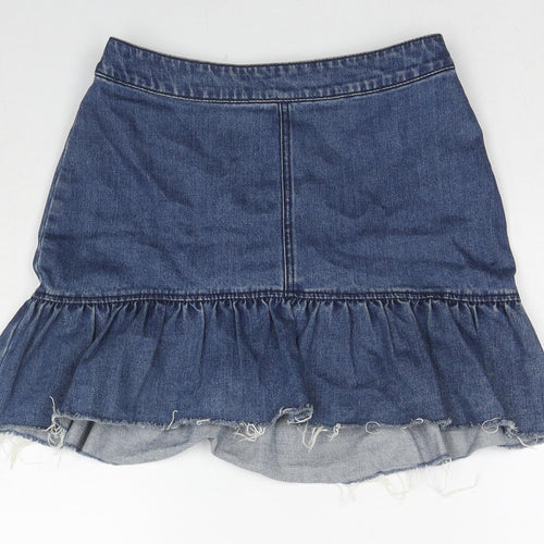 H&M Womens Blue Cotton Mini Skirt Size 10 Zip
