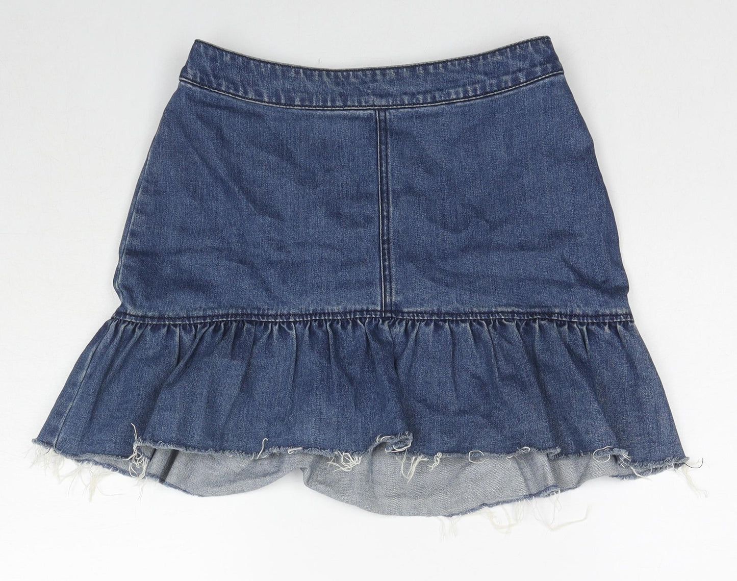H&M Womens Blue Cotton Mini Skirt Size 10 Zip