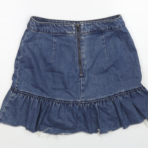 H&M Womens Blue Cotton Mini Skirt Size 10 Zip