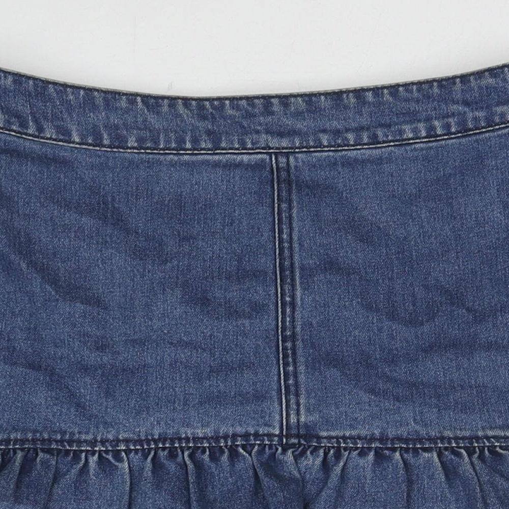 H&M Womens Blue Cotton Mini Skirt Size 10 Zip