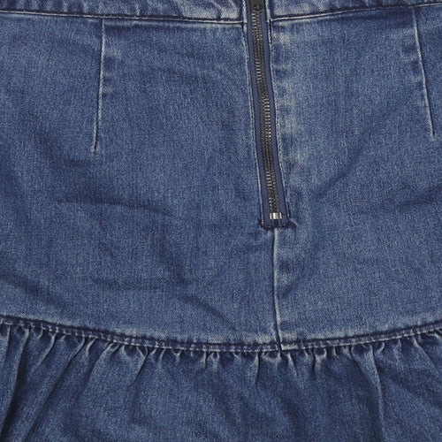 H&M Womens Blue Cotton Mini Skirt Size 10 Zip