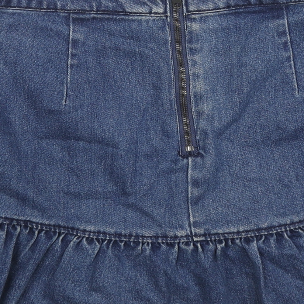 H&M Womens Blue Cotton Mini Skirt Size 10 Zip