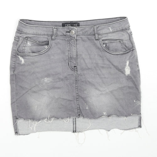 PARISIAN SIGNATURE Womens Grey Cotton Mini Skirt Size 14 Zip - Distressed