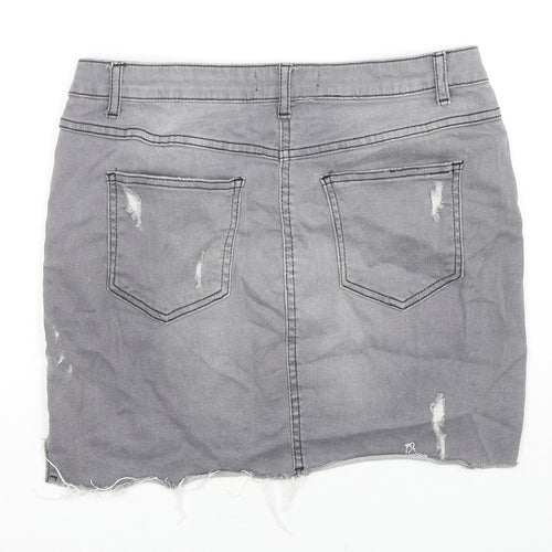 PARISIAN SIGNATURE Womens Grey Cotton Mini Skirt Size 14 Zip - Distressed