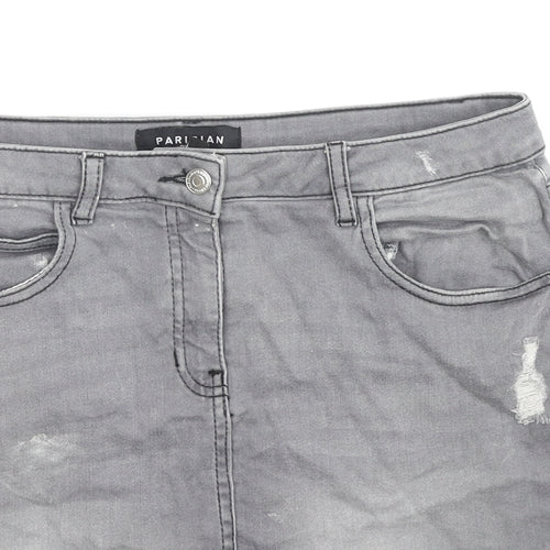 PARISIAN SIGNATURE Womens Grey Cotton Mini Skirt Size 14 Zip - Distressed
