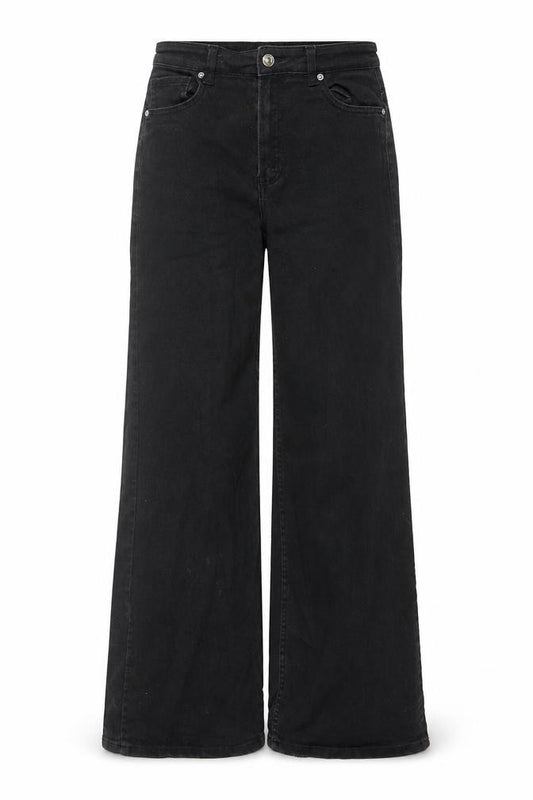 Front view of Divided by H&M women’s black cotton bootcut jeans, size UK 6, 28-inch leg regular zip