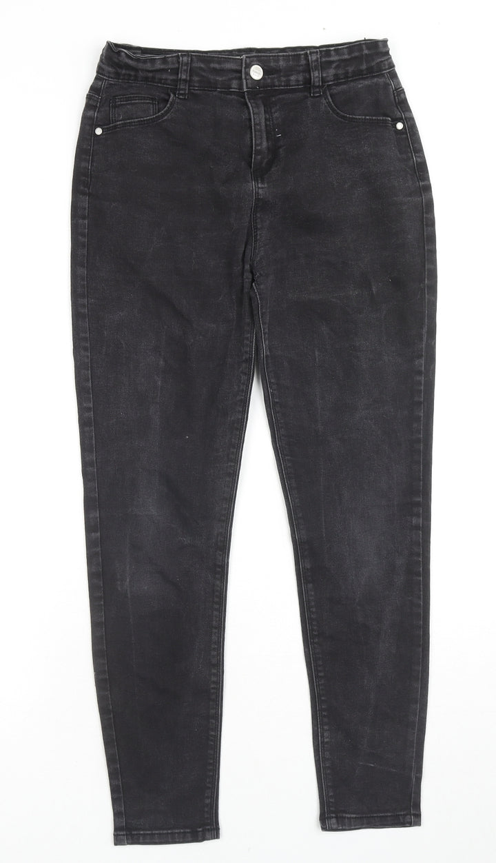 Denim & Co. Girls Black Cotton Skinny Jeans Size 12-13 Years L25 in Regular Zip