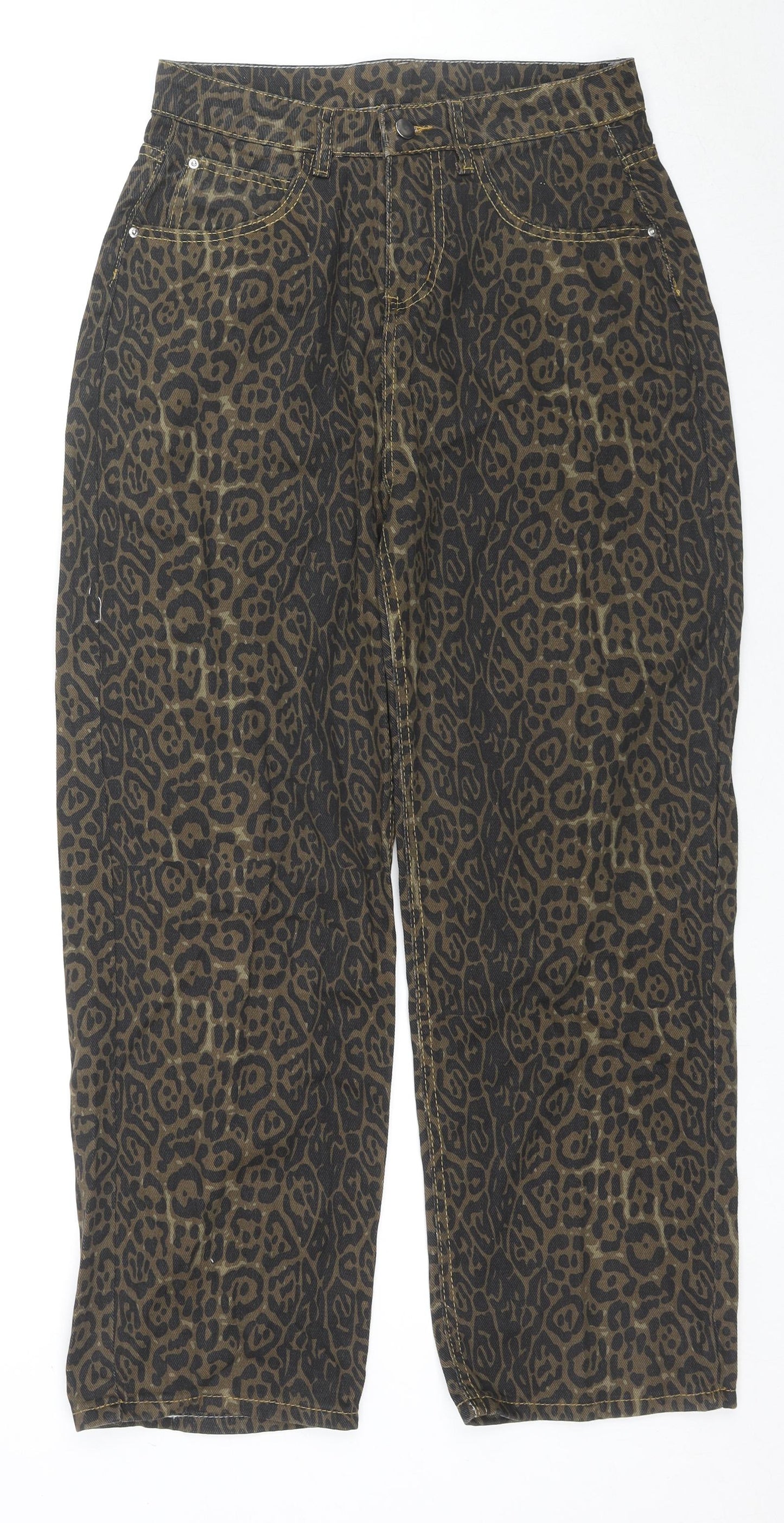 Jeans Womens Brown Animal Print Cotton Bootcut Jeans Size M L27 in Regular Zip