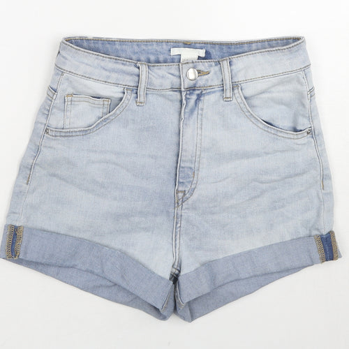 H&M Womens Blue Cotton Basic Shorts Size 8 L3 in Regular Zip