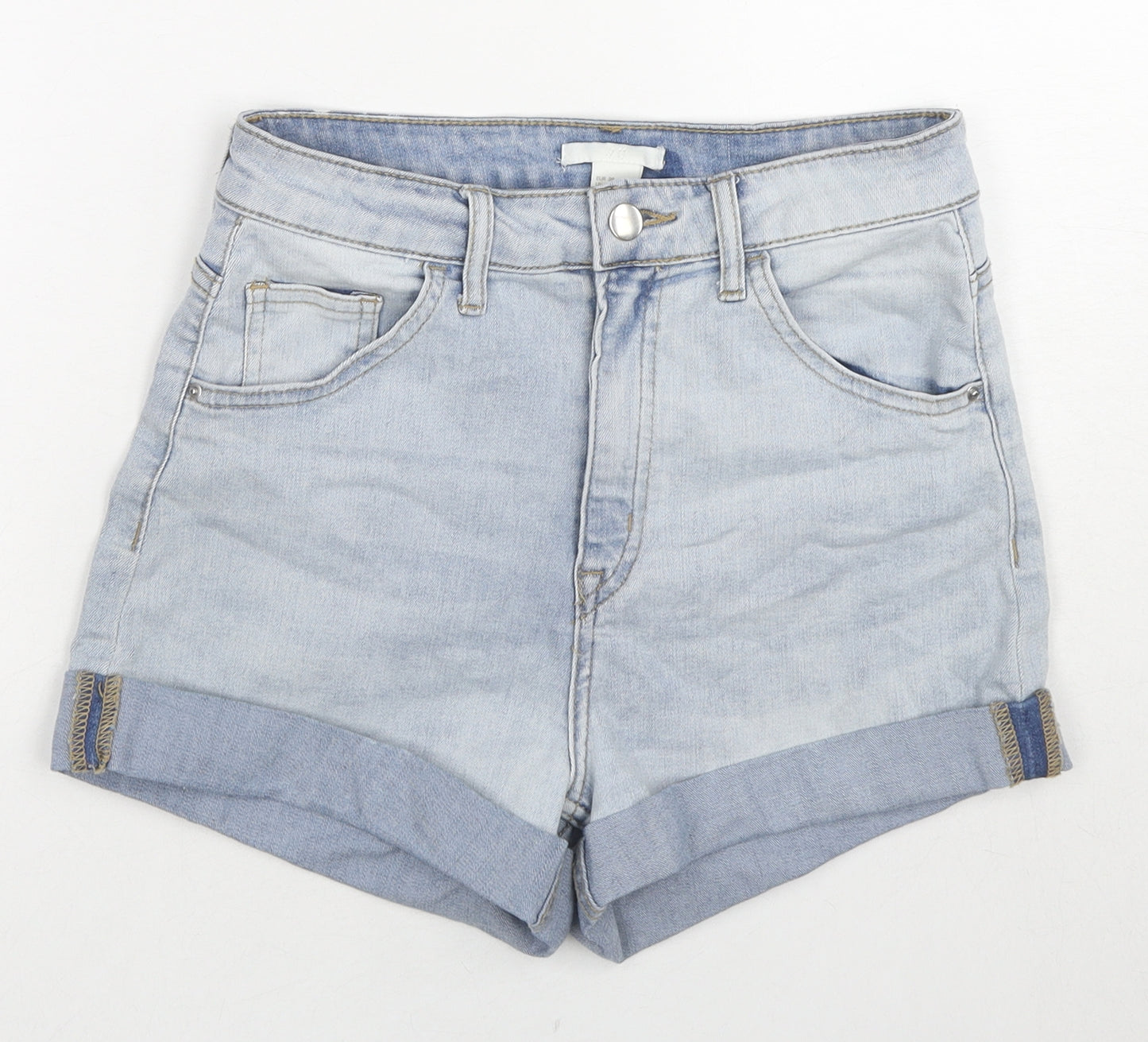 H&M Womens Blue Cotton Basic Shorts Size 8 L3 in Regular Zip