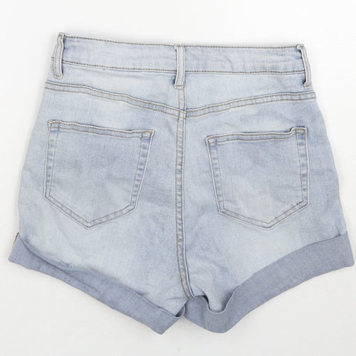 H&M Womens Blue Cotton Basic Shorts Size 8 L3 in Regular Zip