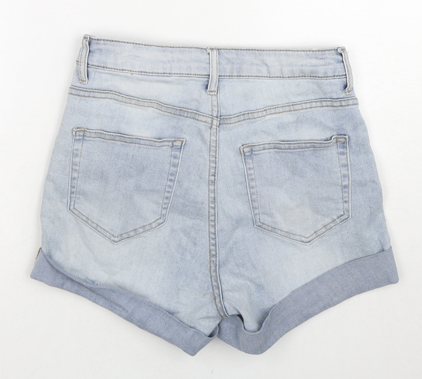 H&M Womens Blue Cotton Basic Shorts Size 8 L3 in Regular Zip