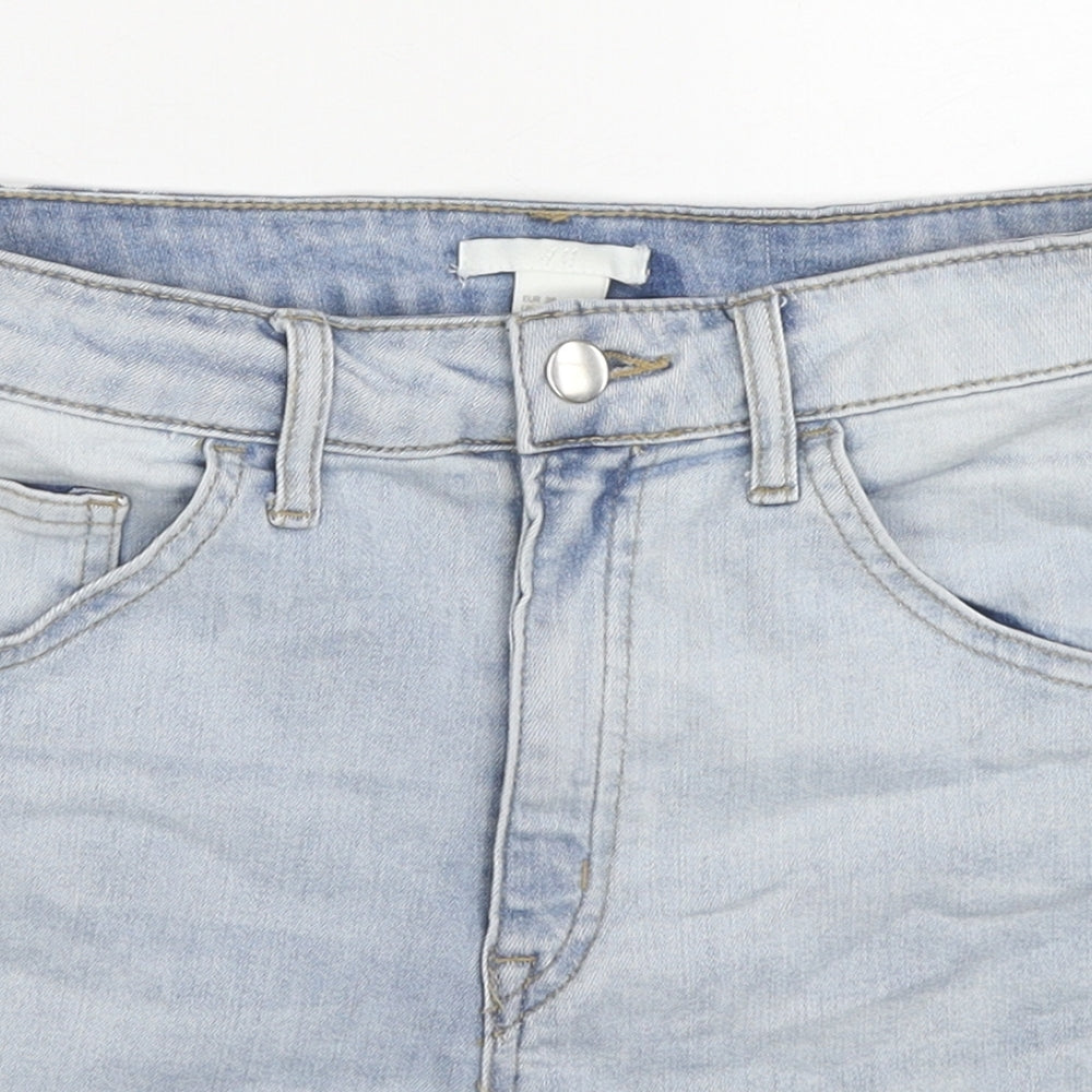 H&M Womens Blue Cotton Basic Shorts Size 8 L3 in Regular Zip