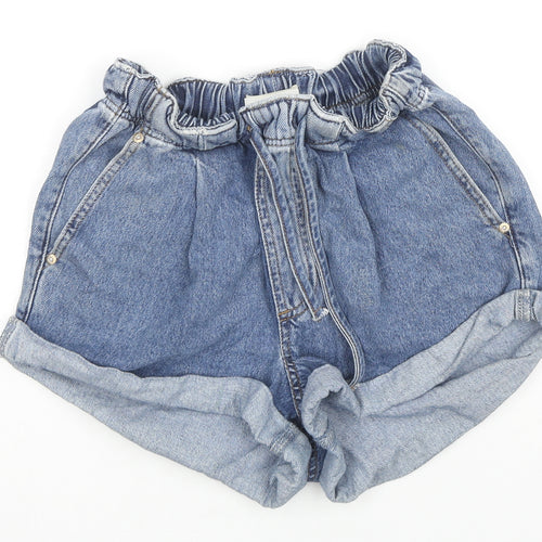 River Island Womens Blue Cotton Hot Pants Shorts Size 6 L3 in Regular Drawstring