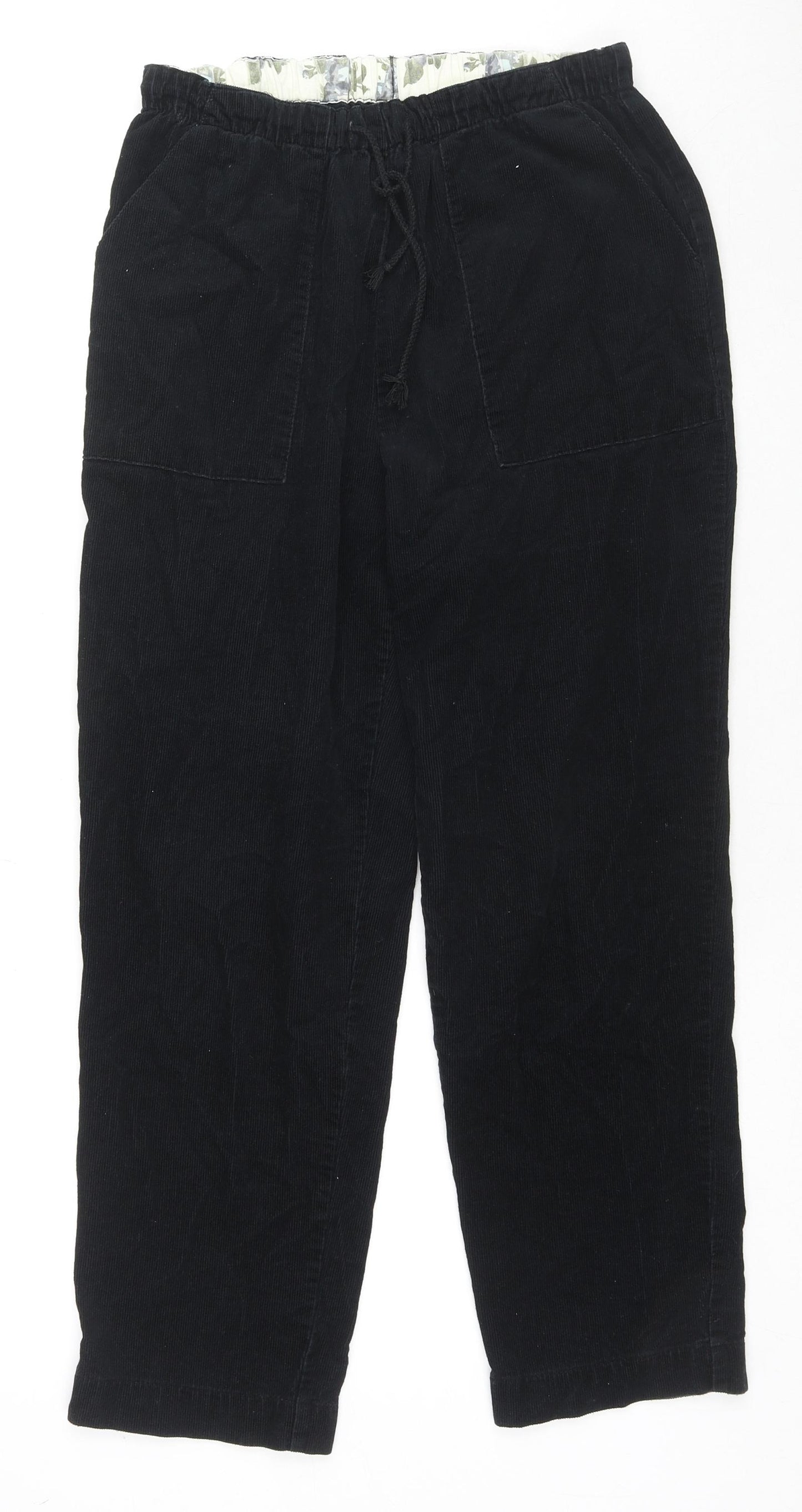 Damart Womens Black Cotton Trousers Size 10 L27 in Regular Drawstring
