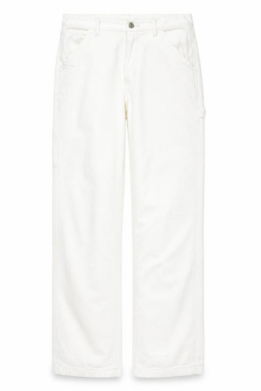 Front view of Topshop women’s white cotton bootcut jeans, size UK 30, in, 34-inch leg regular zip - cargo style