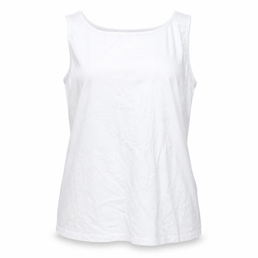Front view of ASOS women’s white cotton basic tank, size UK 12, round neck