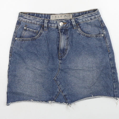 Denim & Co. Womens Blue Cotton A-Line Skirt Size 8 Zip