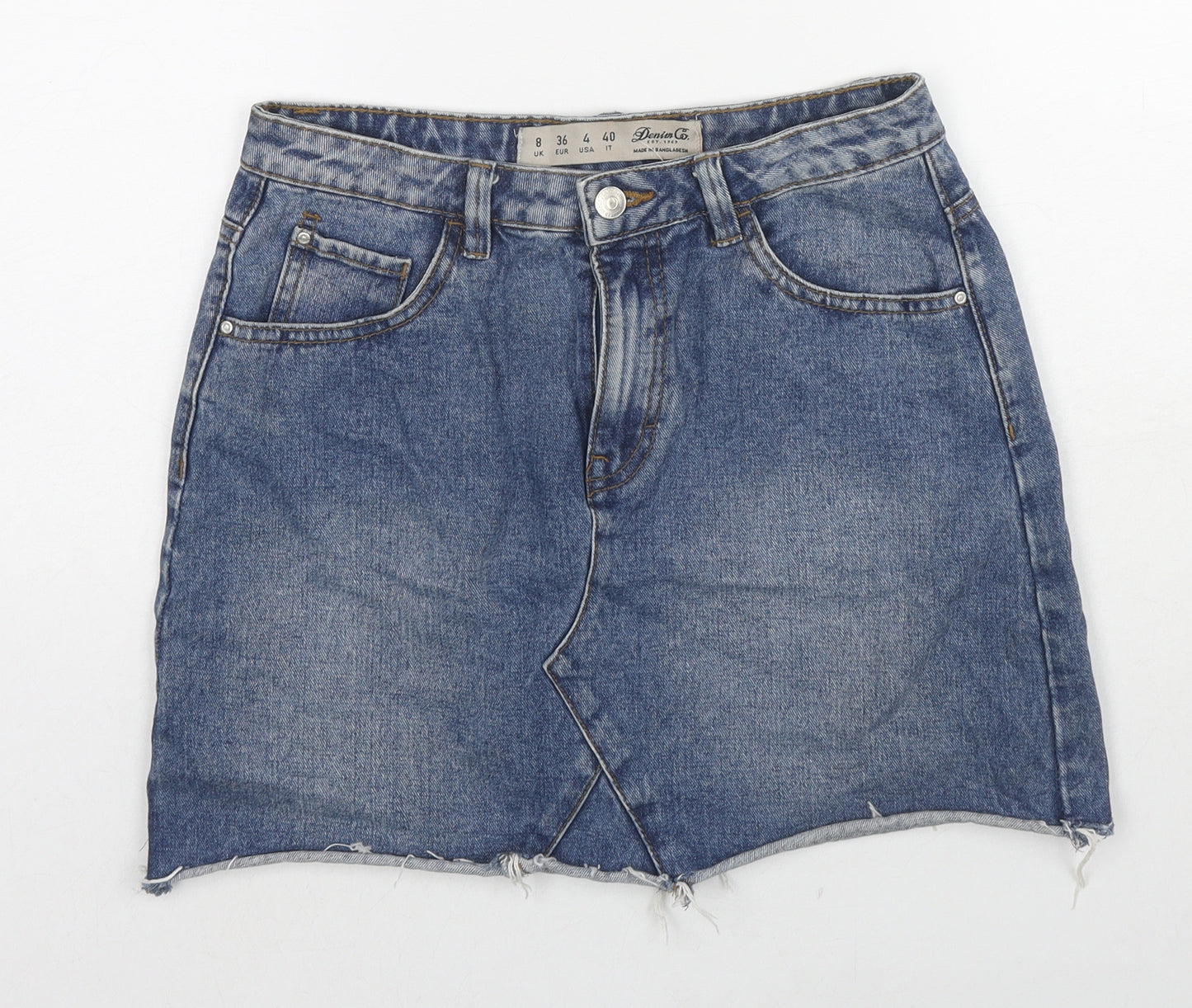 Denim & Co. Womens Blue Cotton A-Line Skirt Size 8 Zip