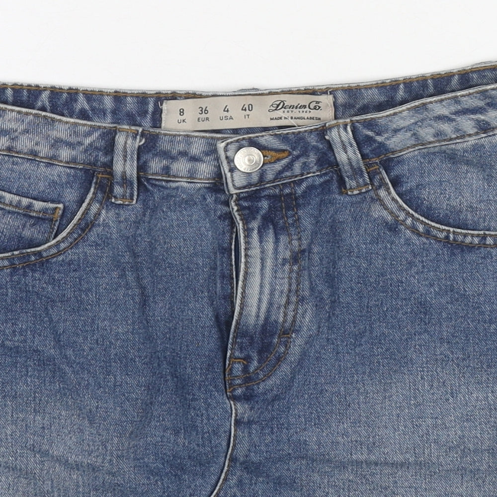 Denim & Co. Womens Blue Cotton A-Line Skirt Size 8 Zip