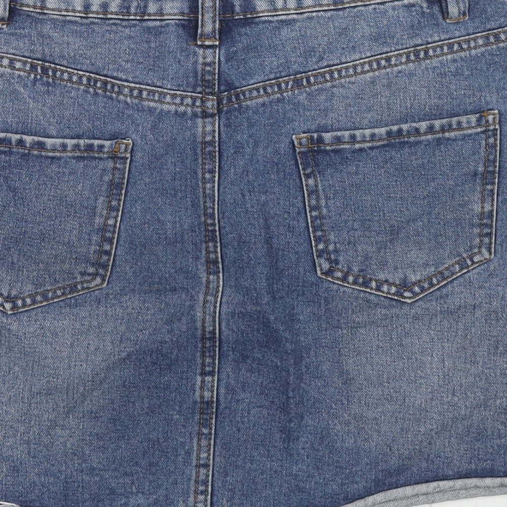 Denim & Co. Womens Blue Cotton A-Line Skirt Size 8 Zip