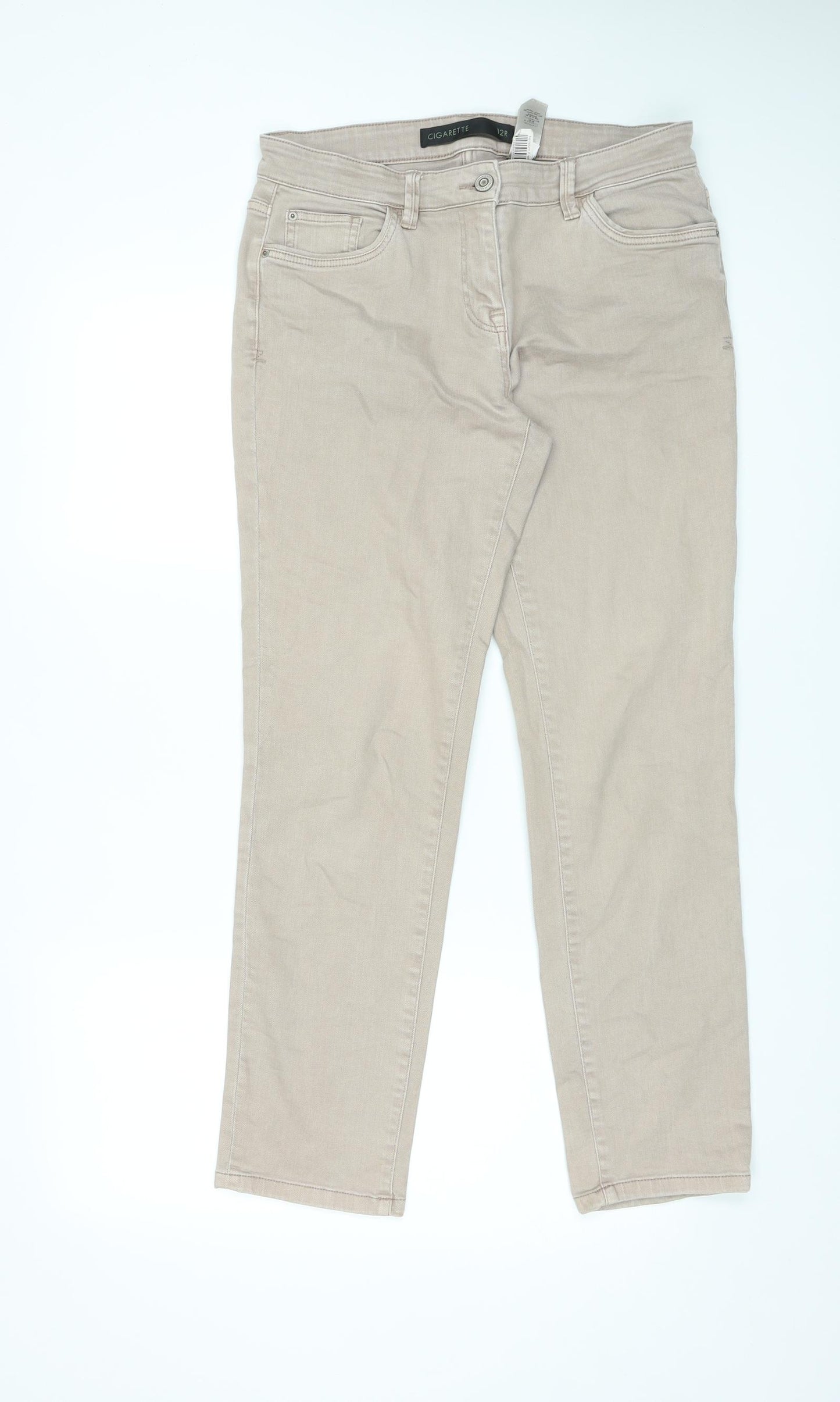 NEXT Womens Beige Cotton Straight Jeans Size 12 L28 in Regular Zip