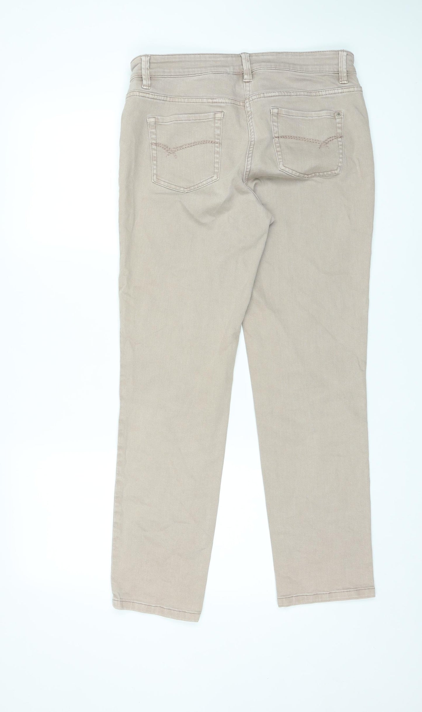NEXT Womens Beige Cotton Straight Jeans Size 12 L28 in Regular Zip