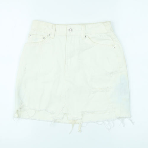 Denim & Co. Womens Ivory Cotton Mini Skirt Size 4 Zip