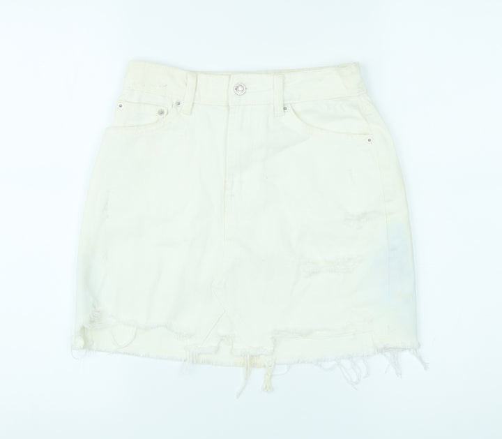 Denim & Co. Womens Ivory Cotton Mini Skirt Size 4 Zip