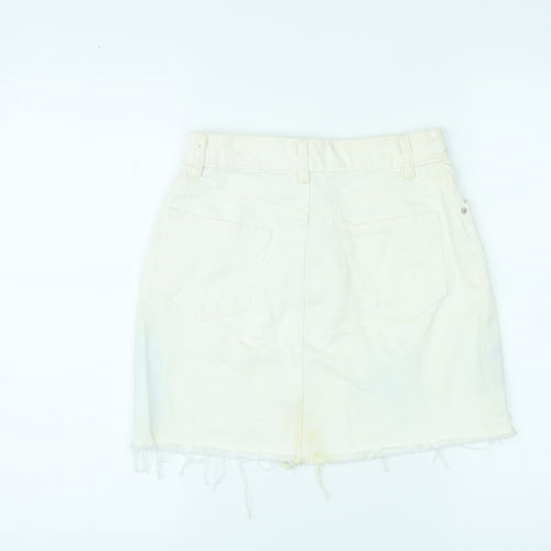 Denim & Co. Womens Ivory Cotton Mini Skirt Size 4 Zip
