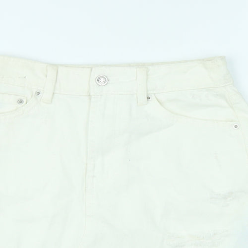Denim & Co. Womens Ivory Cotton Mini Skirt Size 4 Zip